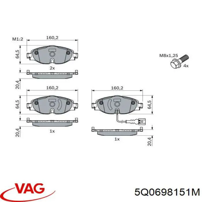 Передние тормозные колодки 5Q0698151M VAG