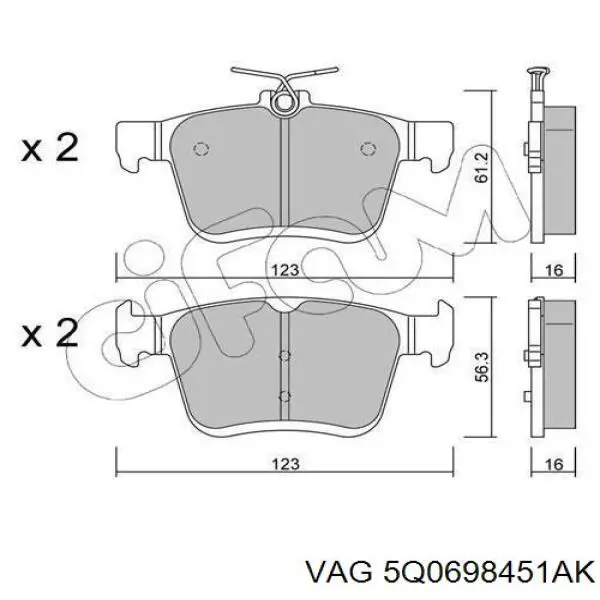 Задние тормозные колодки 5Q0698451AK VAG