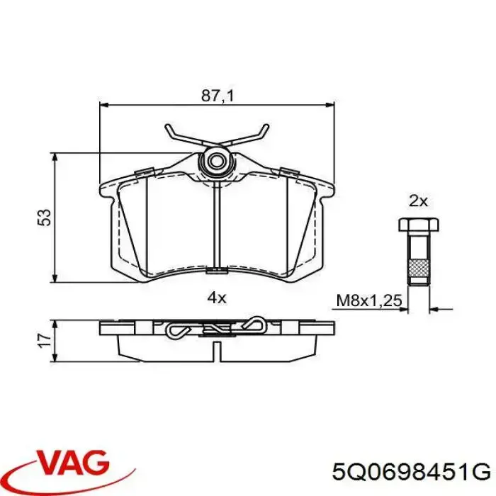 Купить 5Q0698451G VAG Колодки тормозные задние, дисковые
