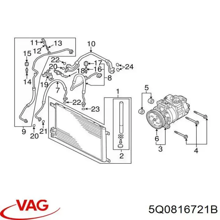 5Q0816721B VAG mangueira de aparelho de ar condicionado, desde o compressor até o radiador