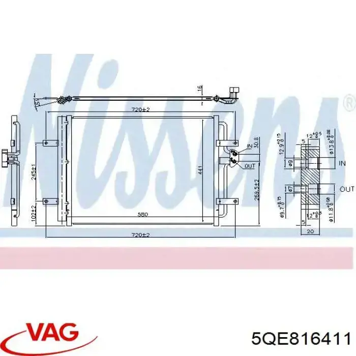 5QE816411 VAG radiador de aparelho de ar condicionado