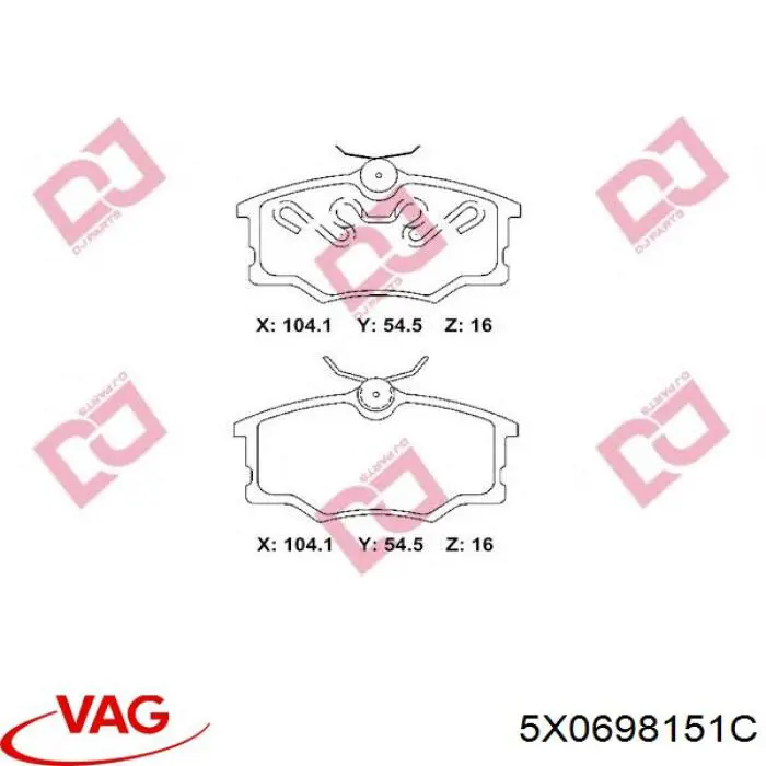 Передние тормозные колодки 5X0698151C VAG