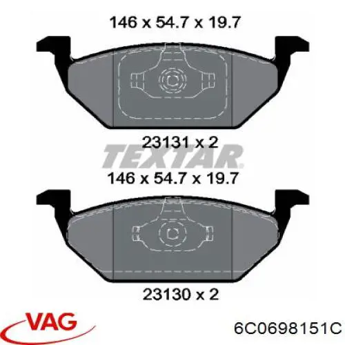 Передние тормозные колодки 6C0698151C VAG