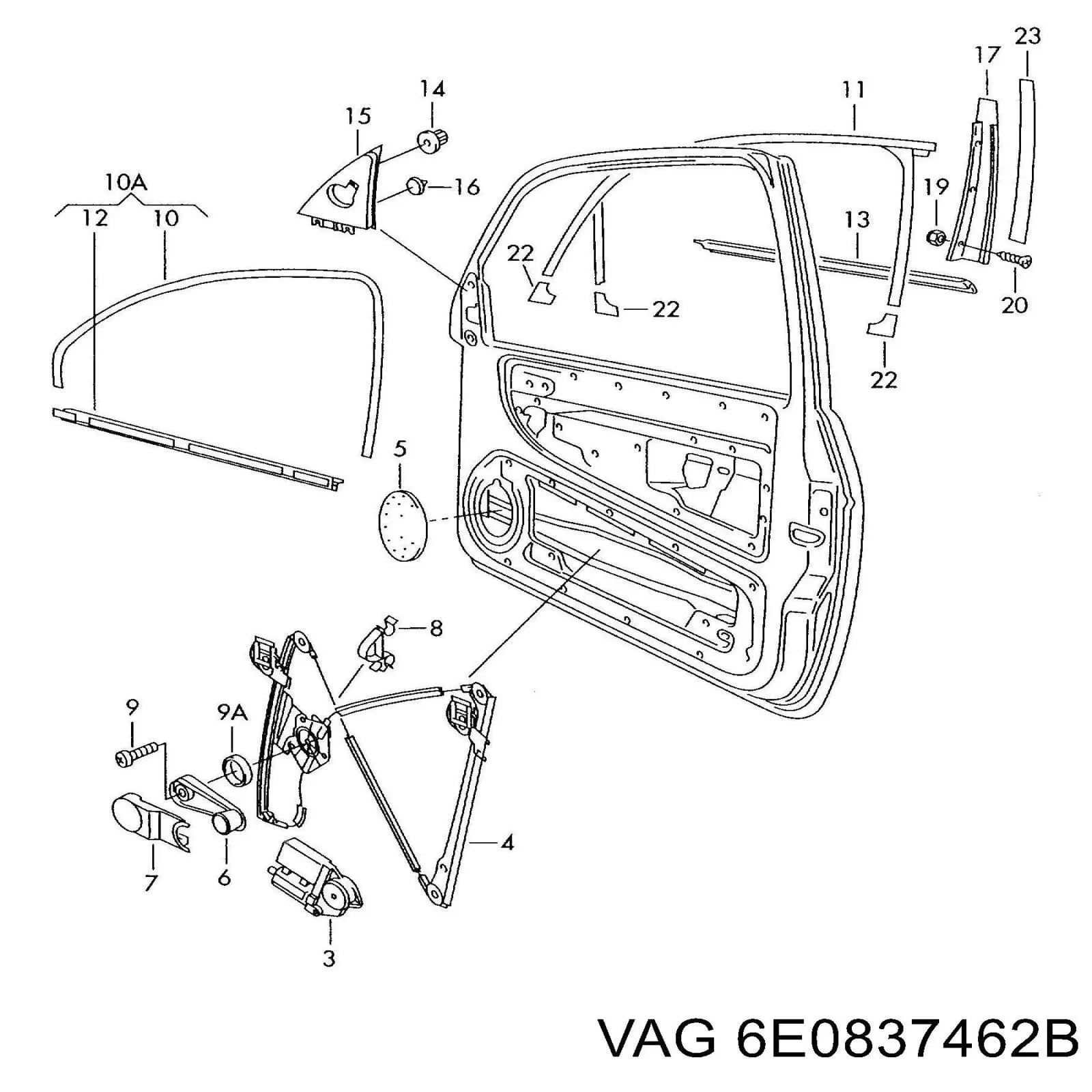 Механизм стеклоподъемника двери передней правой 6E0837462B VAG