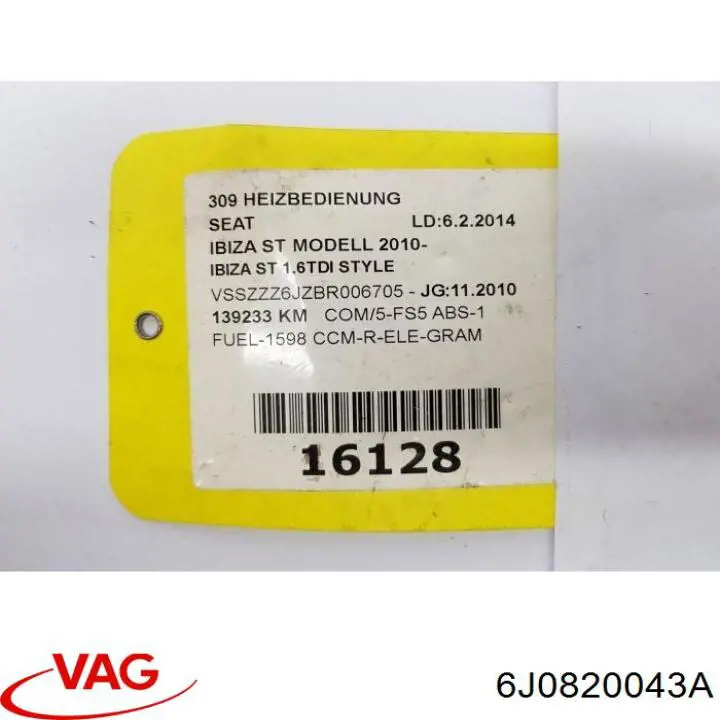 6J0820043A VAG unidade de controlo dos modos de aquecimento/condicionamento