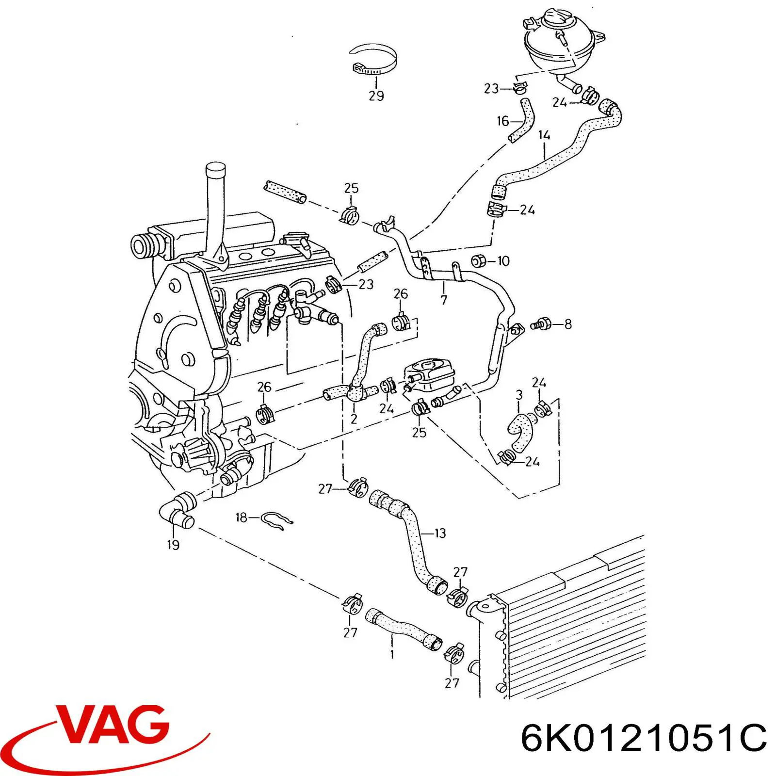 Нижний шлаг радиатора охлаждения 6K0121051C VAG