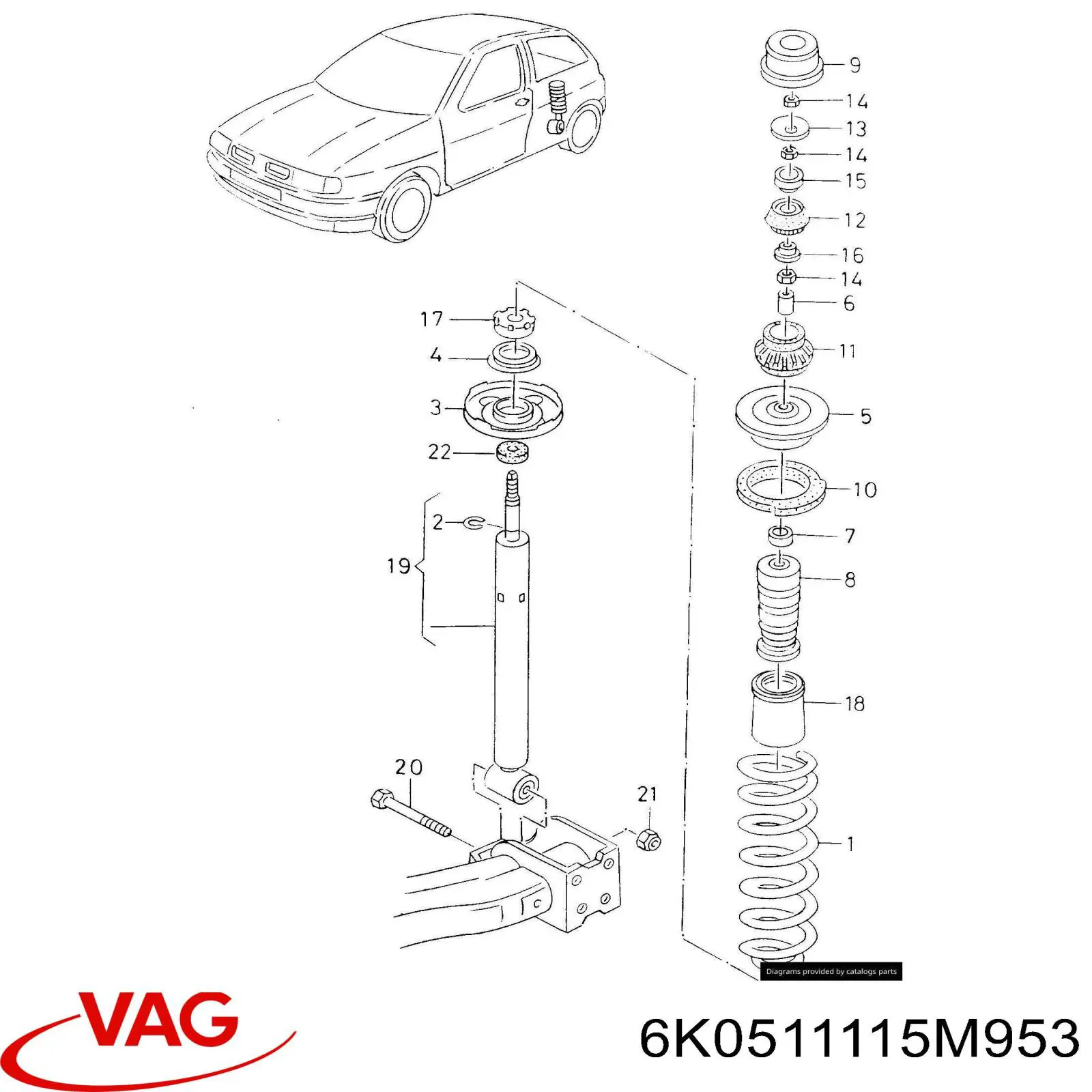 Задняя пружина 6K0511115M953 VAG