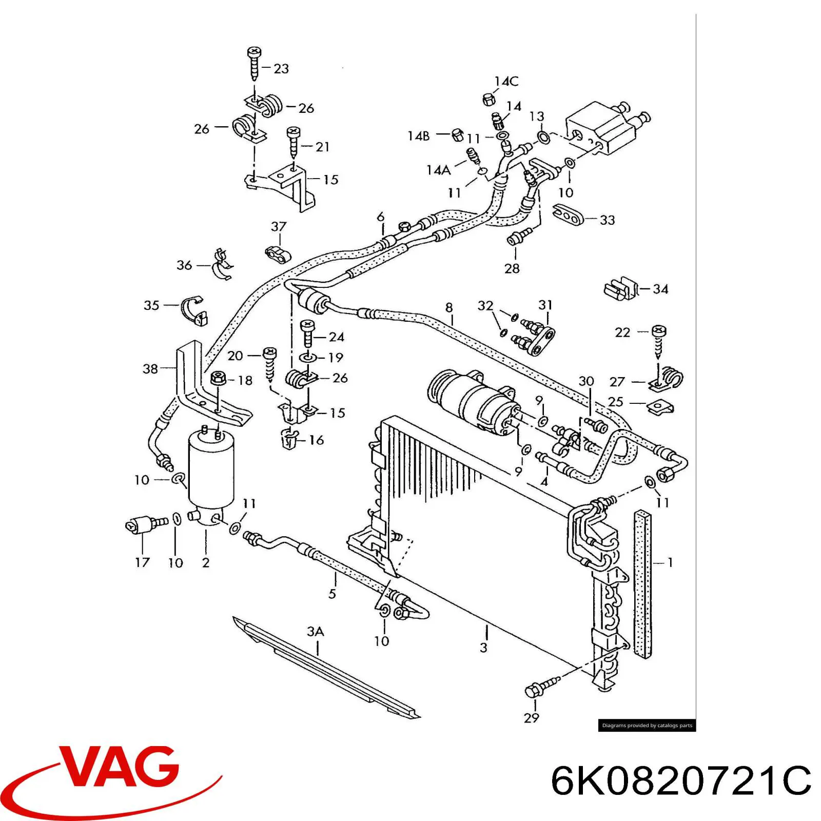 Шланг кондиционера, от компрессора к радиатору VAG 6K0820721C цена, от 7.63 USD