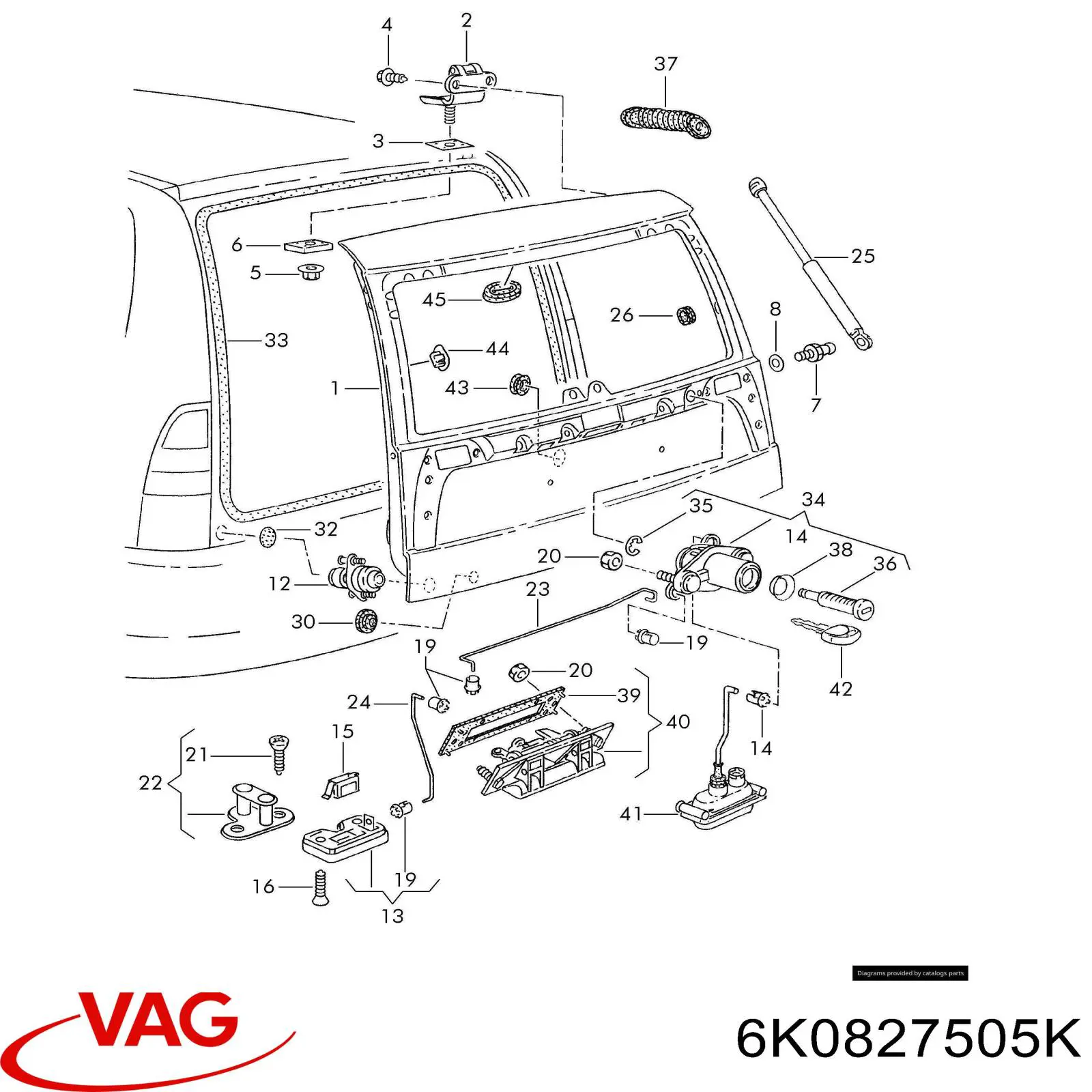 6K0827505K VAG Замок пятой двери