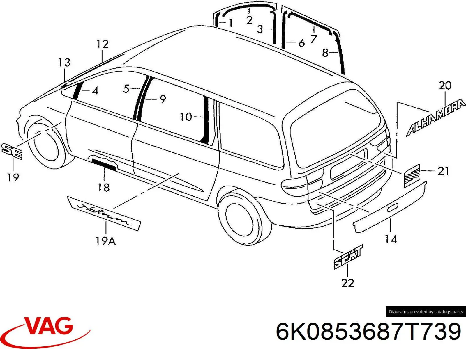 6K0853687T739 VAG Фирменный значек на багажник