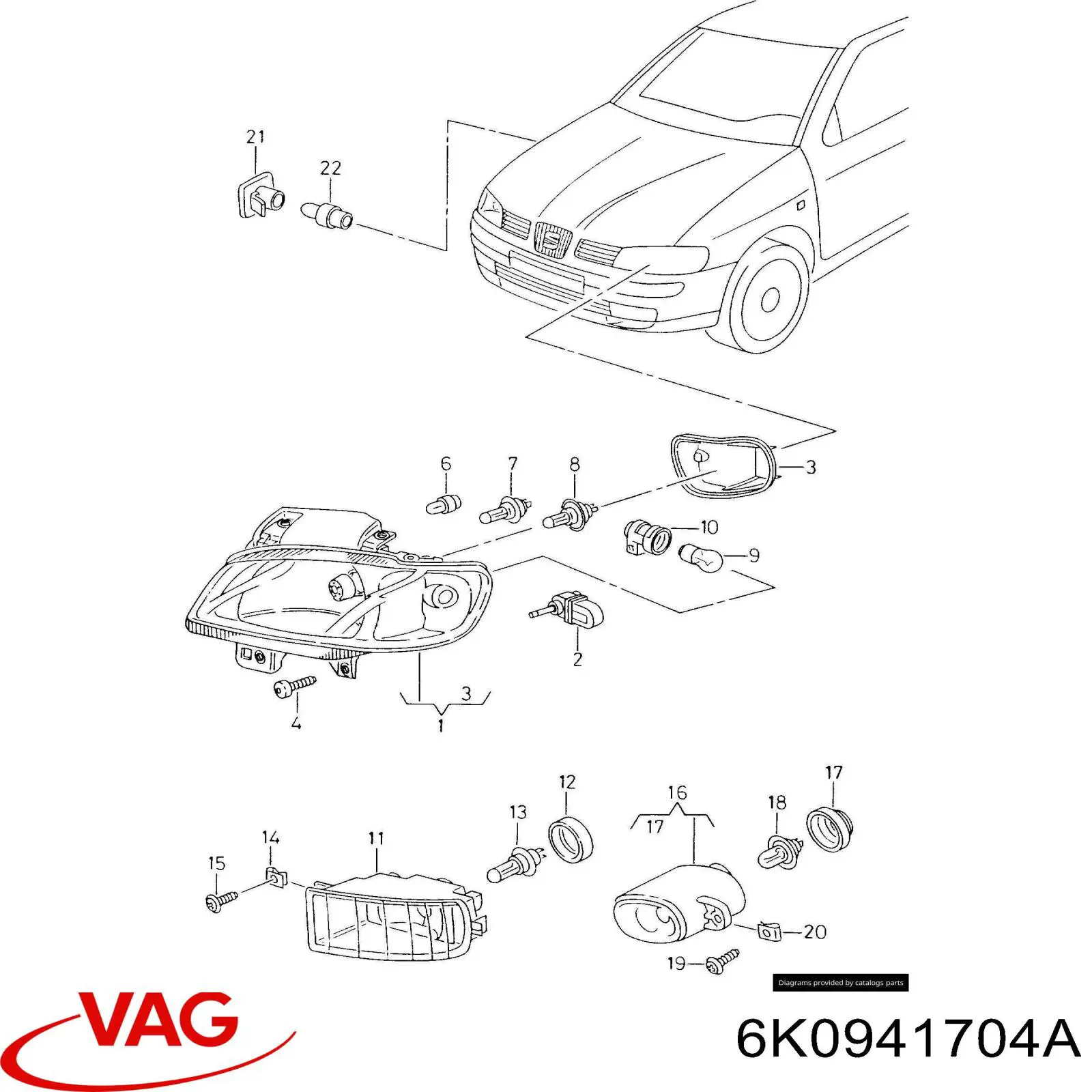 Фара противотуманная правая 6K0941704A VAG