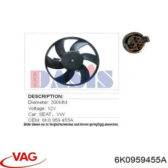 Купить 6K0959455A VAG Электровентилятор охлаждения в сборе (мотор+крыльчатка)