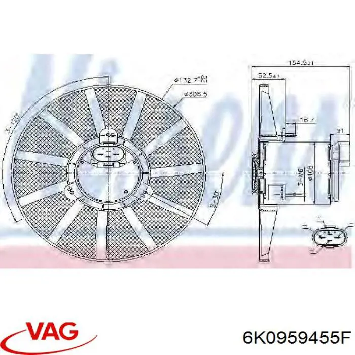 6K0959455F VAG электровентилятор охлаждения в сборе (мотор+крыльчатка)