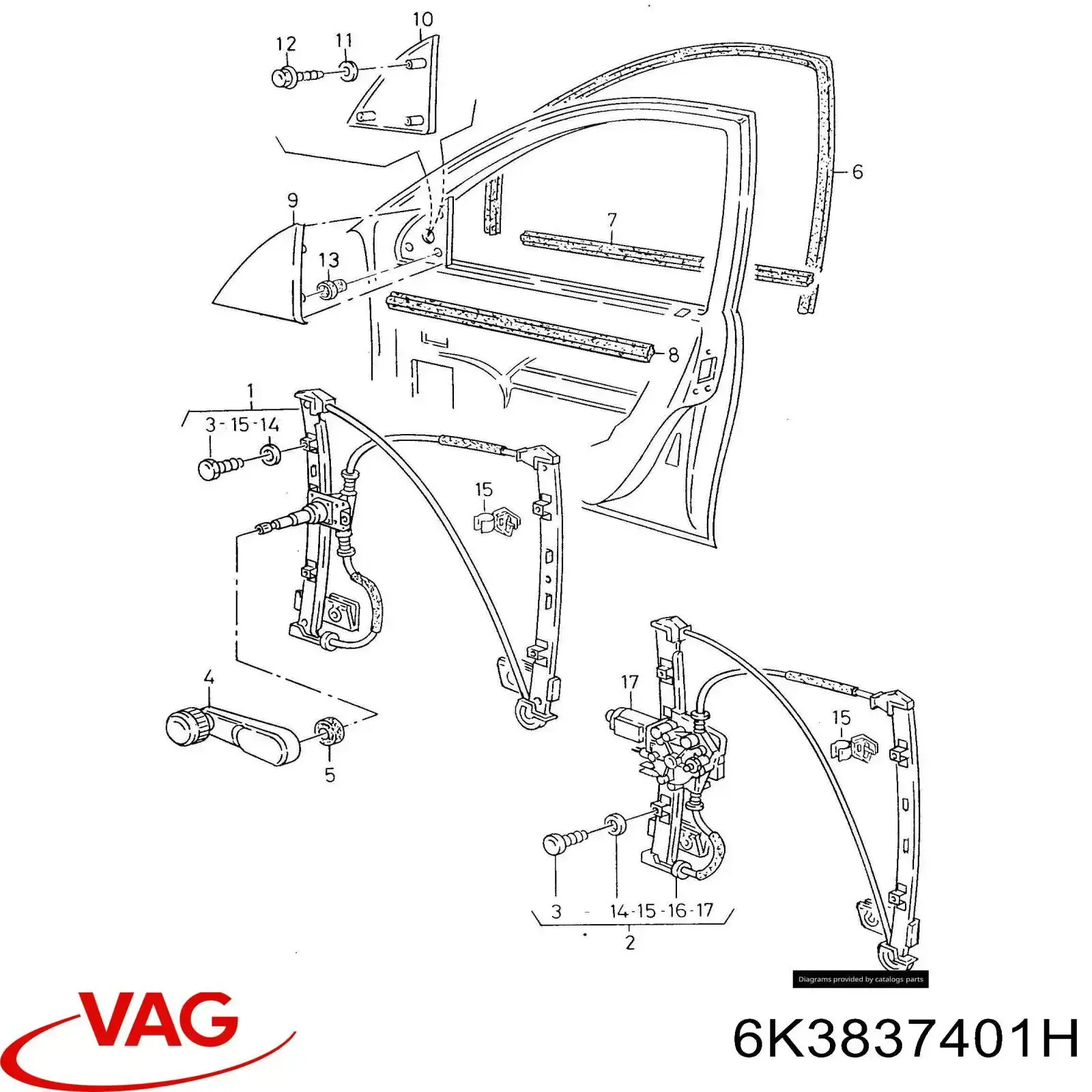 Стеклоподъемник передней двери VAG 6K3837401H
