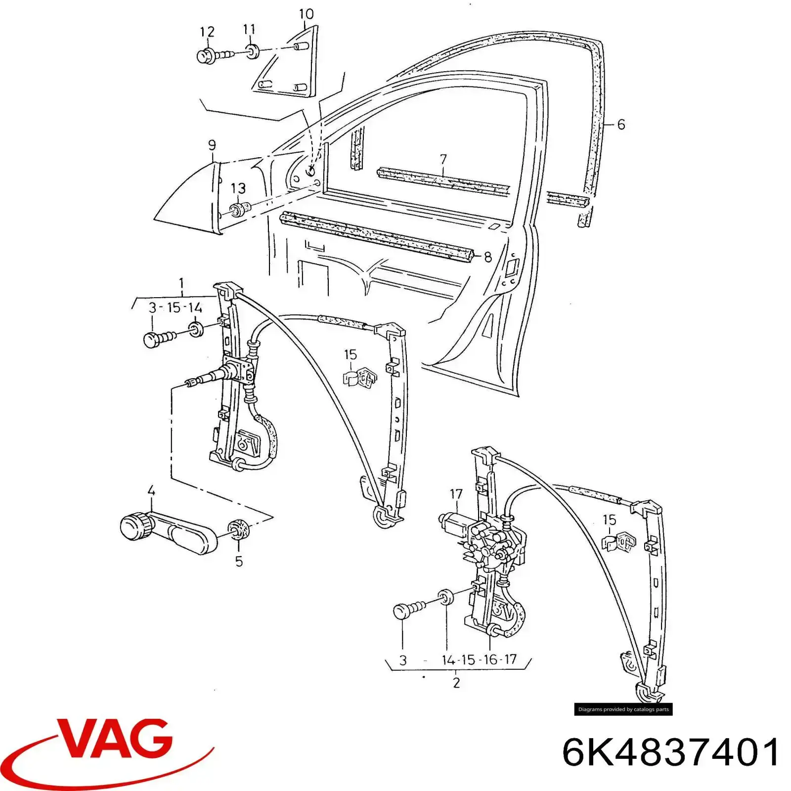 6K4837401 VAG mecanismo de acionamento de vidro da porta dianteira esquerda