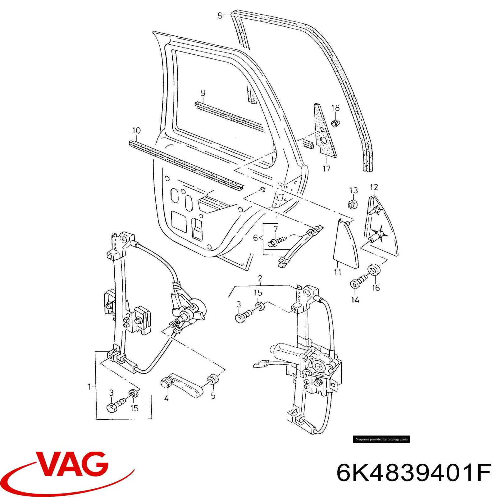 Механизм стеклоподъемника двери задней левой 6K4839401F VAG