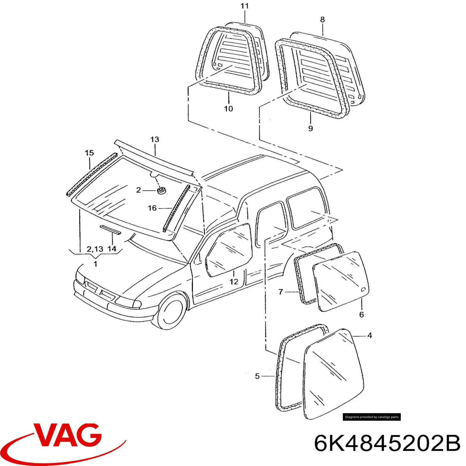 Стекло двери передней правой 6K4845202B VAG