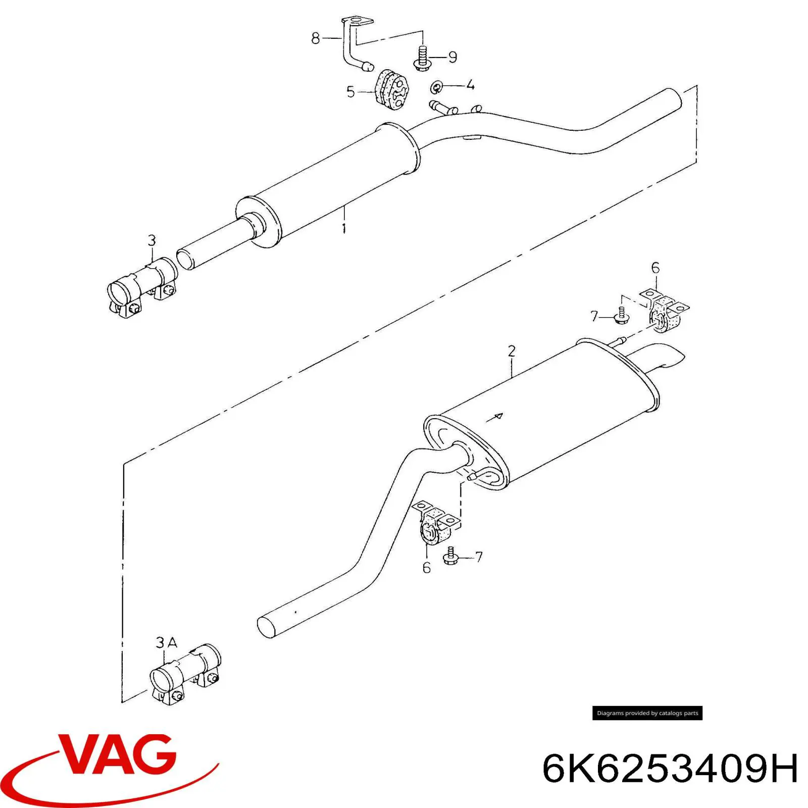 Глушитель, центральная часть 6K6253409H VAG