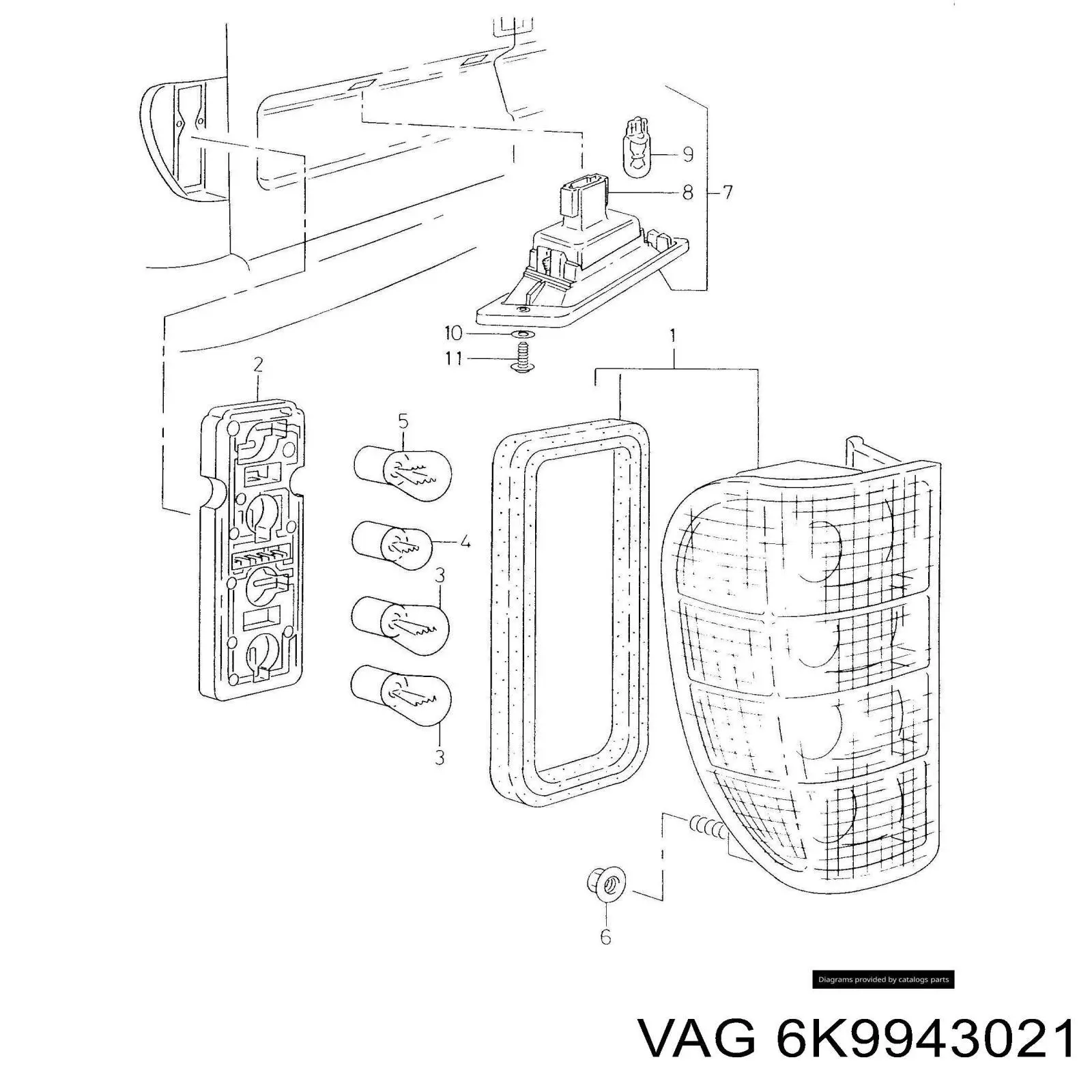 6K9943021 VAG lanterna da luz de fundo de matrícula traseira