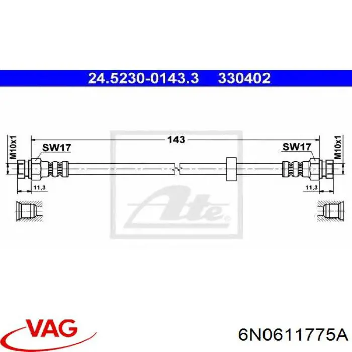 6N0611775A VAG Гибкая тормозная трубка задняя