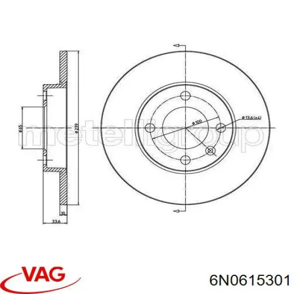 Передний тормозной диск VAG 6N0615301
