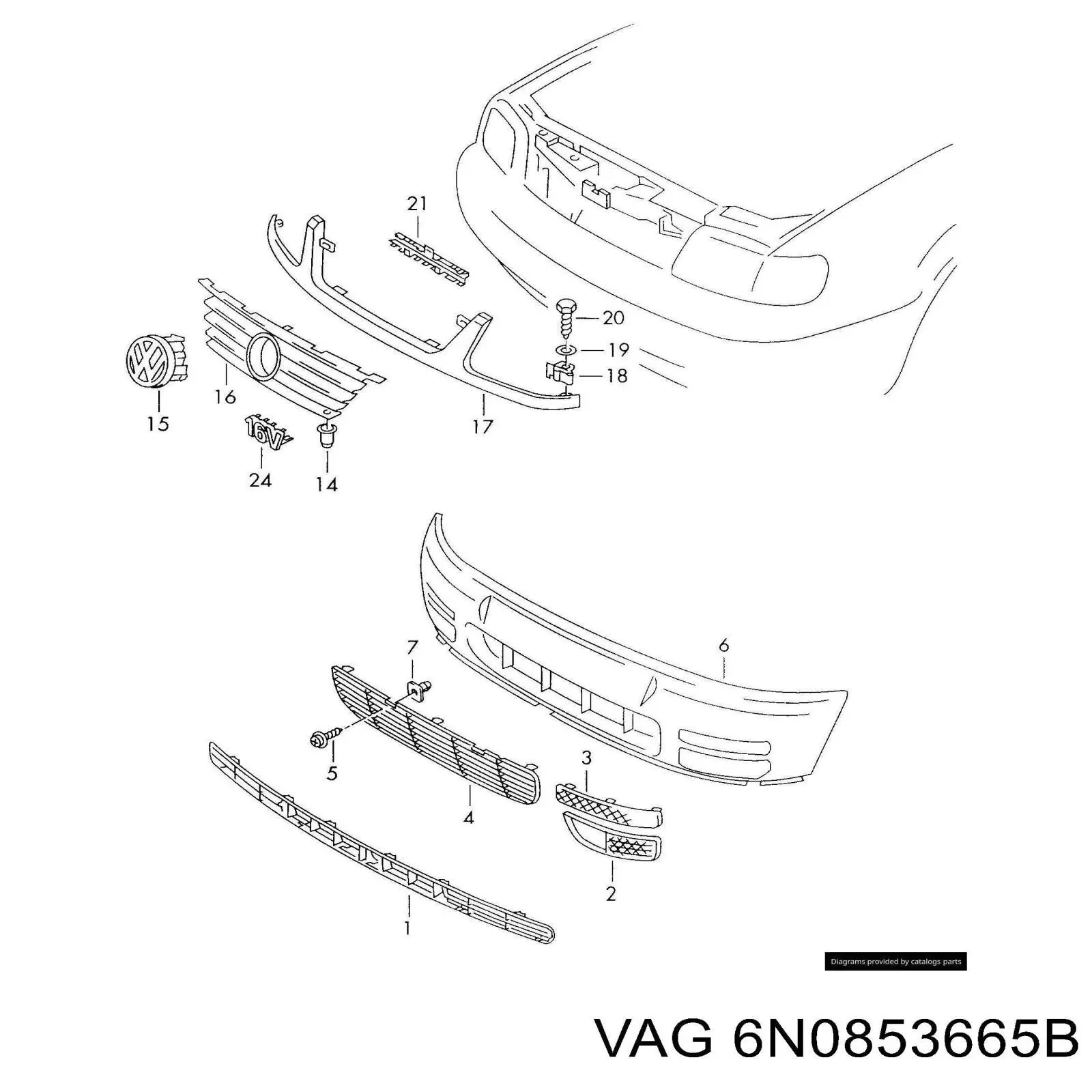 Решетка бампера переднего левая 6N0853665B VAG