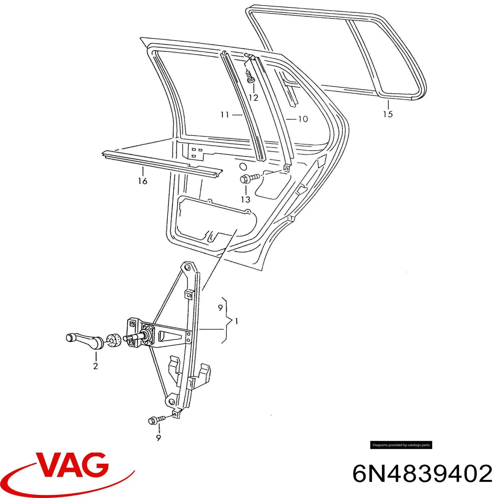 Mecanismo de acionamento de vidro da porta traseira direita para Volkswagen Polo (6N1)