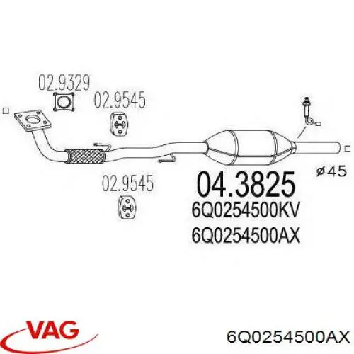 Купить 6Q0254500AX VAG Передняя часть глушителя
