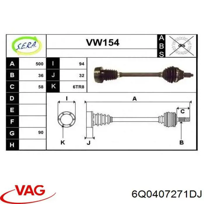 Привод передний левый VAG 6Q0407271DJ цена, от 58.69 USD