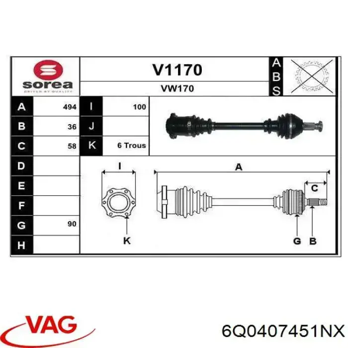 Привод передний левый VAG 6Q0407451NX цена, от 83.89 USD