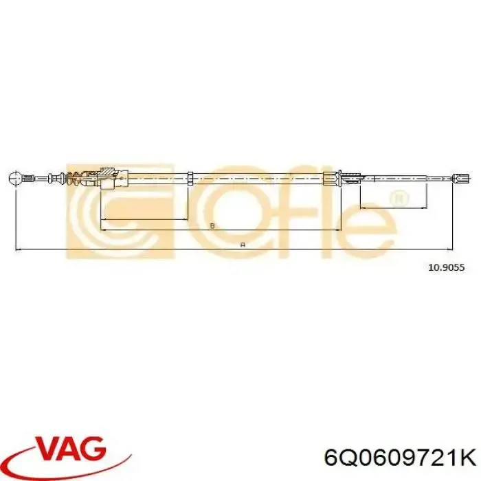Трос ручного тормоза задний, правый/левый VAG 6Q0609721K