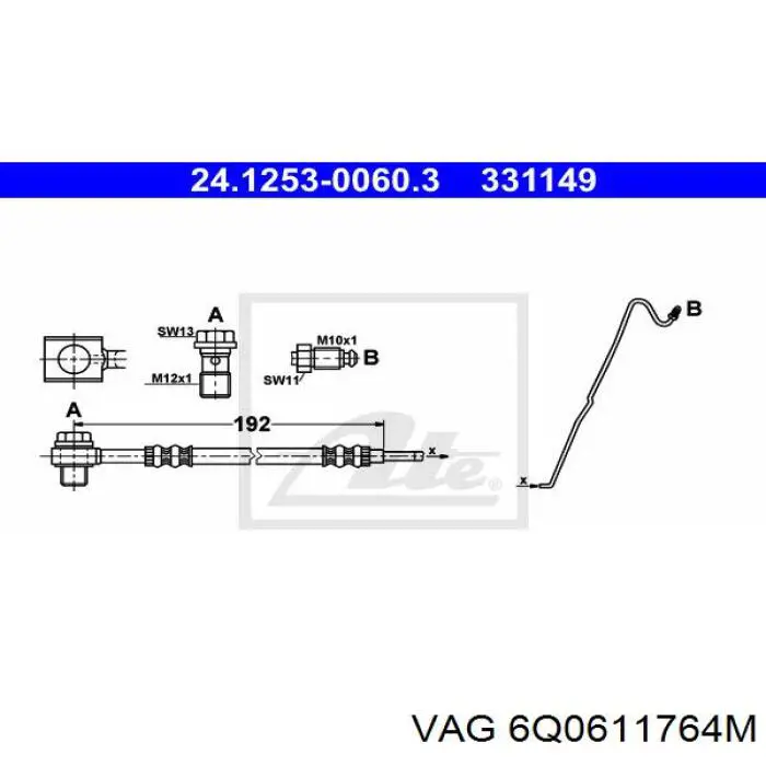 Шланг тормозной задний правый 6Q0611764M VAG