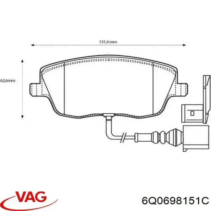 Передние тормозные колодки 6Q0698151C VAG