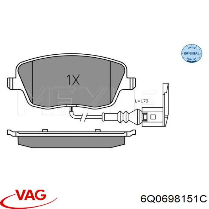 Передние тормозные колодки 6Q0698151C VAG