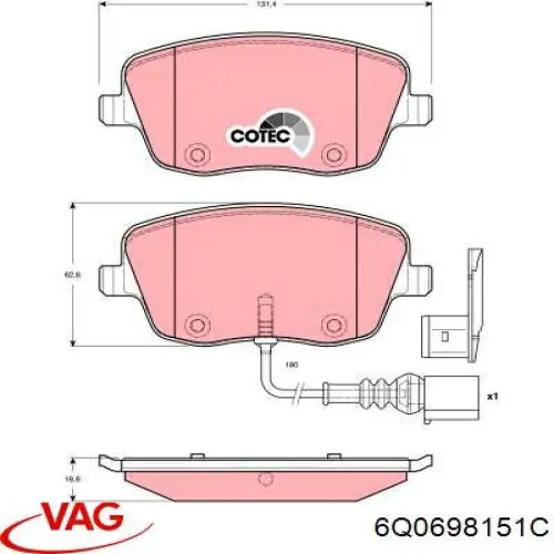 Купить 6Q0698151C VAG Колодки тормозные