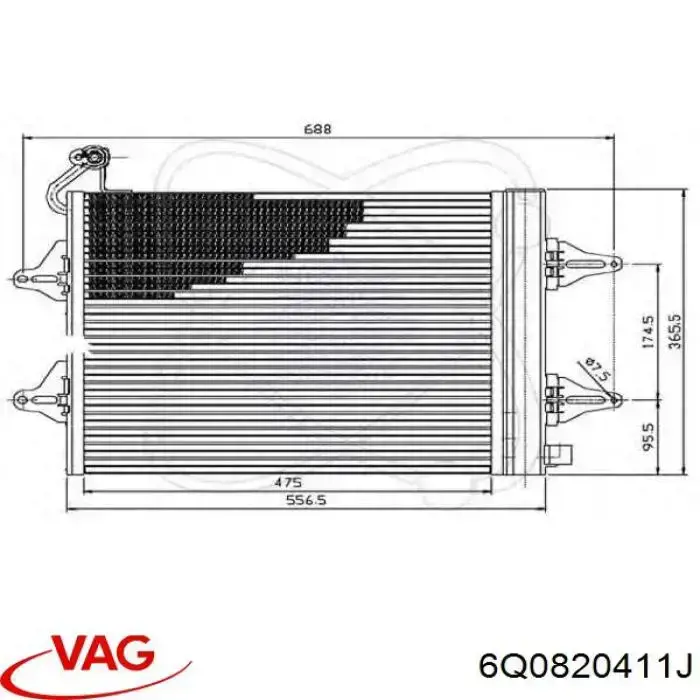 6Q0820411J VAG radiador de aparelho de ar condicionado