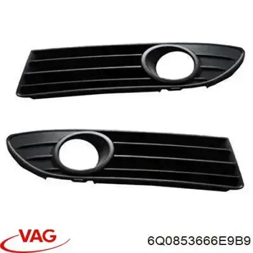 Купить 6Q0853666E9B9 VAG Заглушка (решетка) противотуманных фар бампера переднего правая