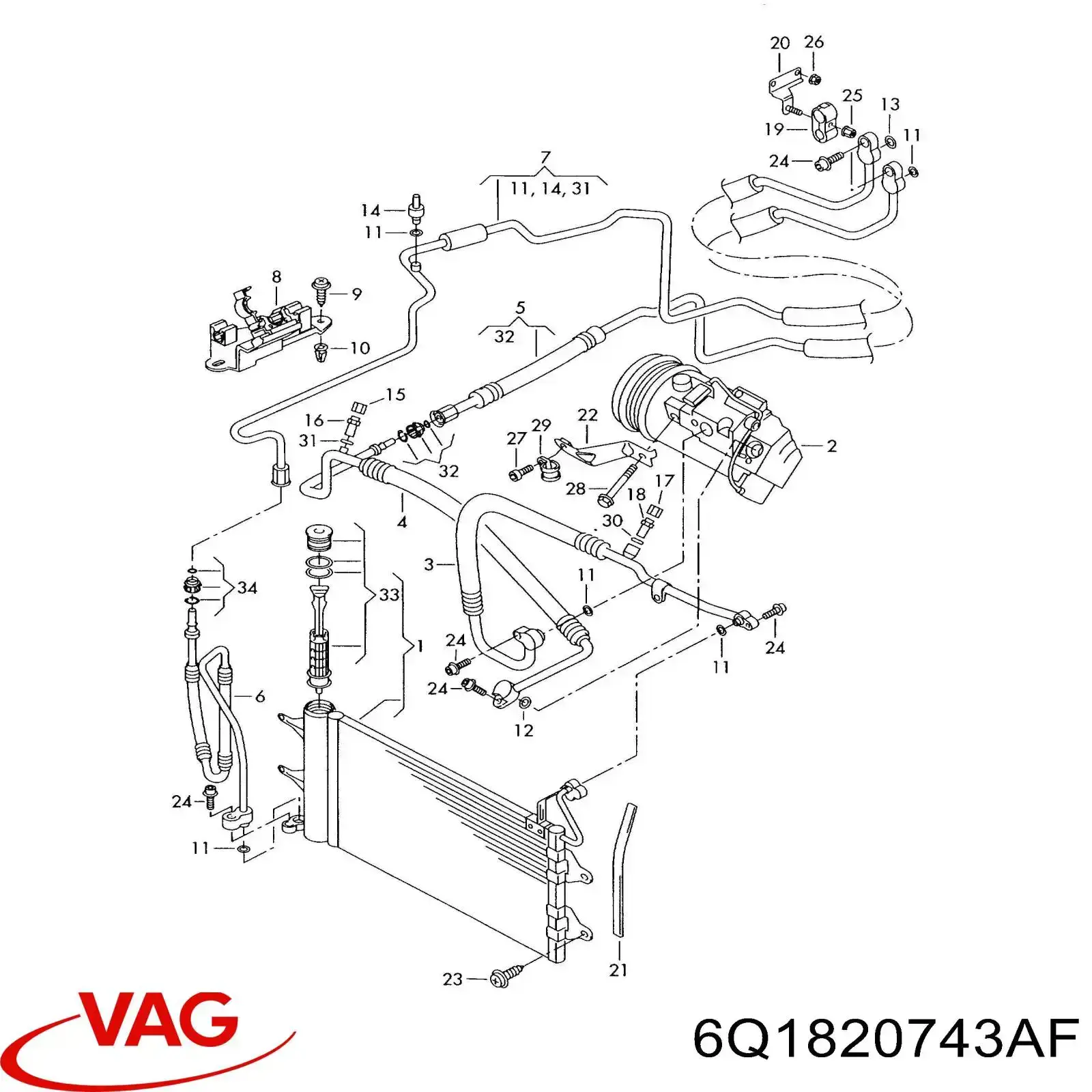 Купить 6Q1820743E VAG Шланг кондиционера, от испарителя к компрессору