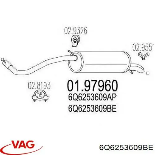 Выхлоп задний VAG 6Q6253609BE цена, от 113.90 USD