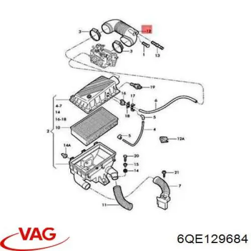 6QE129684 VAG Manguito, alimentación de aire original y equivalente