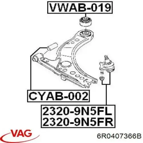 6R0407366B VAG Правая нижняя шаровая опора