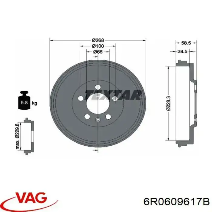 6R0609617B VAG tambor do freio traseiro