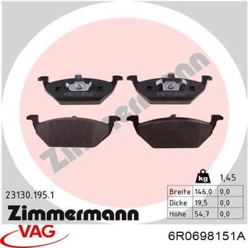 Купить 6R0698151A VAG Колодки тормозные