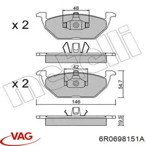 Передние тормозные колодки 6R0698151A VAG