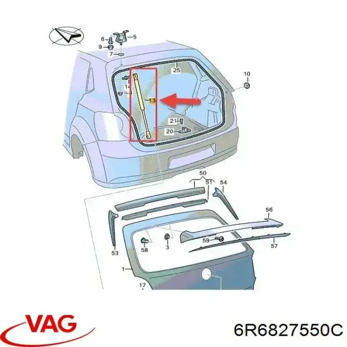 Амортизатор багажника 6R6827550C VAG