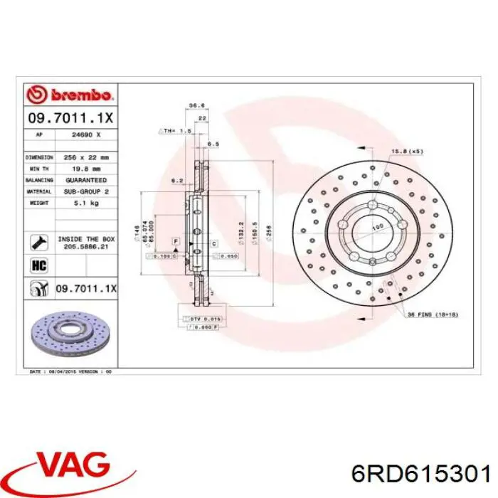 Передний тормозной диск VAG 6RD615301