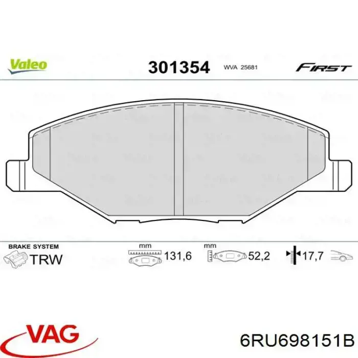 Колодки VAG 6RU698151B цена, от 77.43 USD