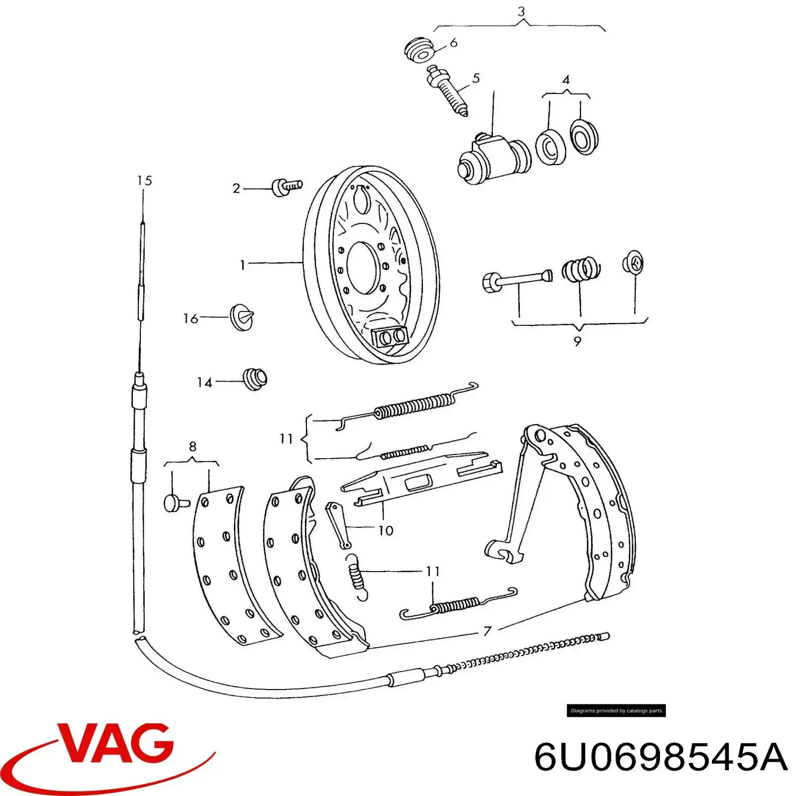 6U0698545A VAG монтажный комплект задних барабанных колодок