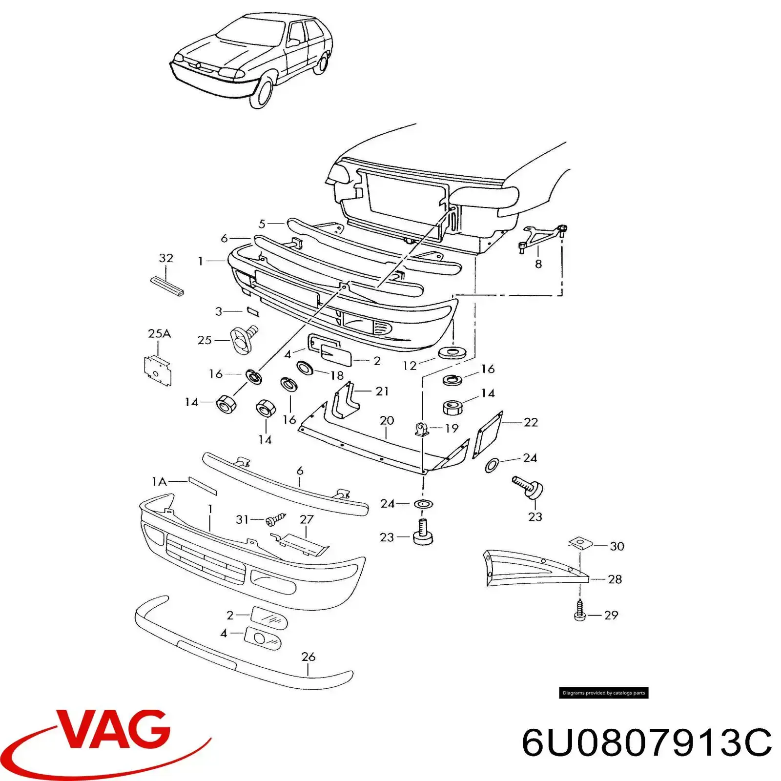 Reforçador do pára-choque dianteiro Skoda Felicia II 6U5
