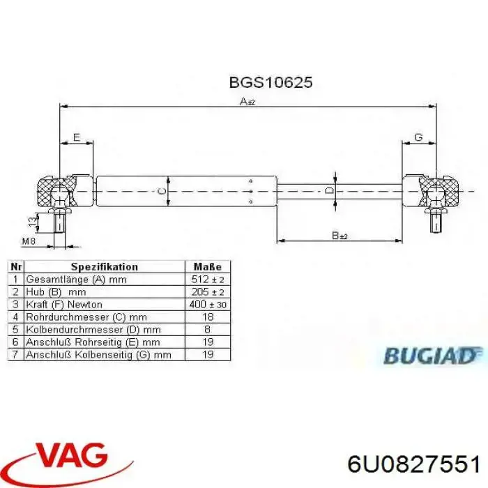 Амортизатор задней двери VAG 6U0827551 цена, от 9.20 USD